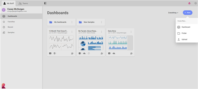Steps to Data Insights - click the new button in the top right-hand corner and select dashboard