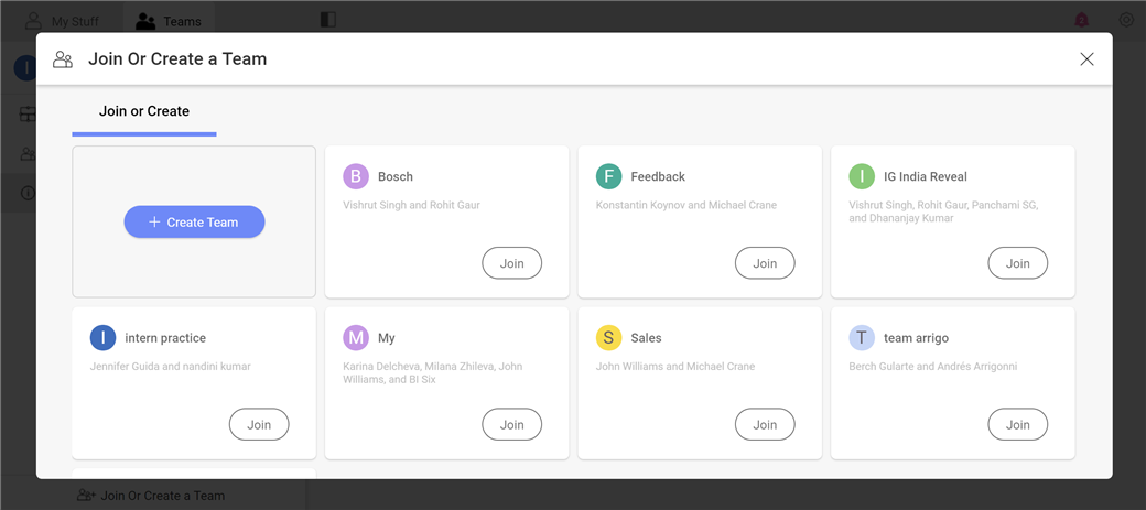 Create a team in Reveal BI